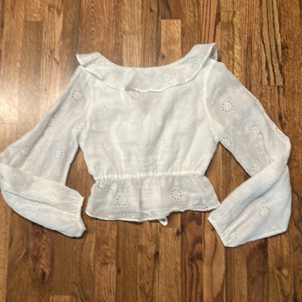 Frame White Eyelet Ruffle Blouse Size XS - Picture 4 of 4